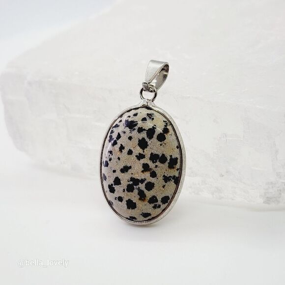 Wrapped Dalmation Jasper Oval Pendant Handmade 1.46" - Picture 2 of 2